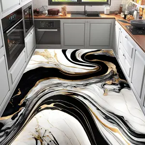 Crystal Velvet 1pc Gold Dynamic Fluid Large Kitchen Rug, Decorative Area Rug, Non-Slip Waterproof Durable Easy Clean, Ideal for Large Kitchen Spaces