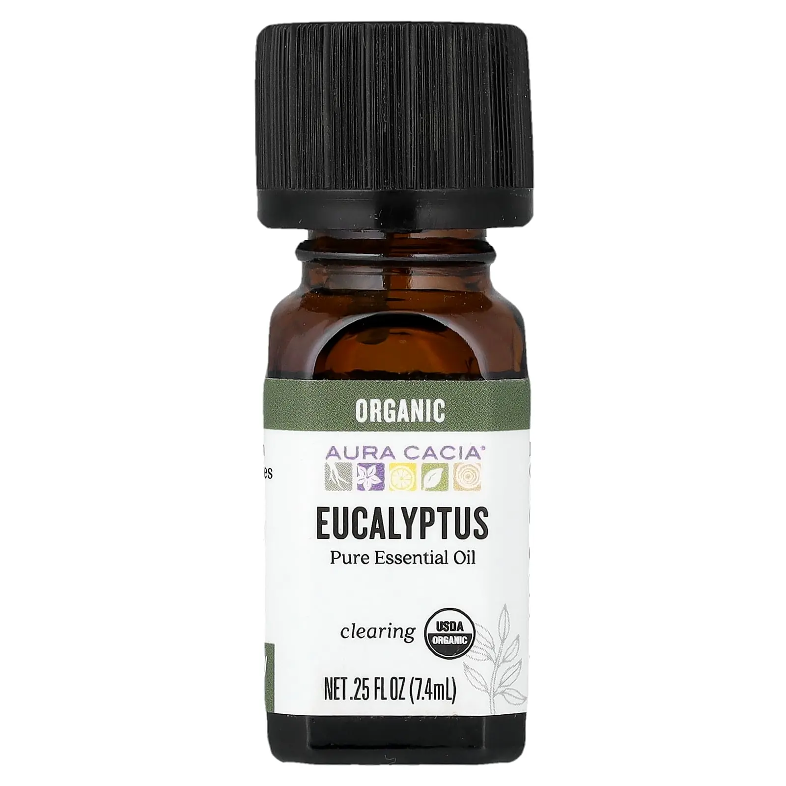 Aura Cacia Pure Essential Oil, Organic Eucalyptus, 0.25 fl oz (7.4 ml)