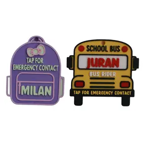 Custom NFC Bag Tags for Location and Emergency - Personalized Emergency Contact Tag with 3D Design & School Bus Theme - Milan & Juran Options