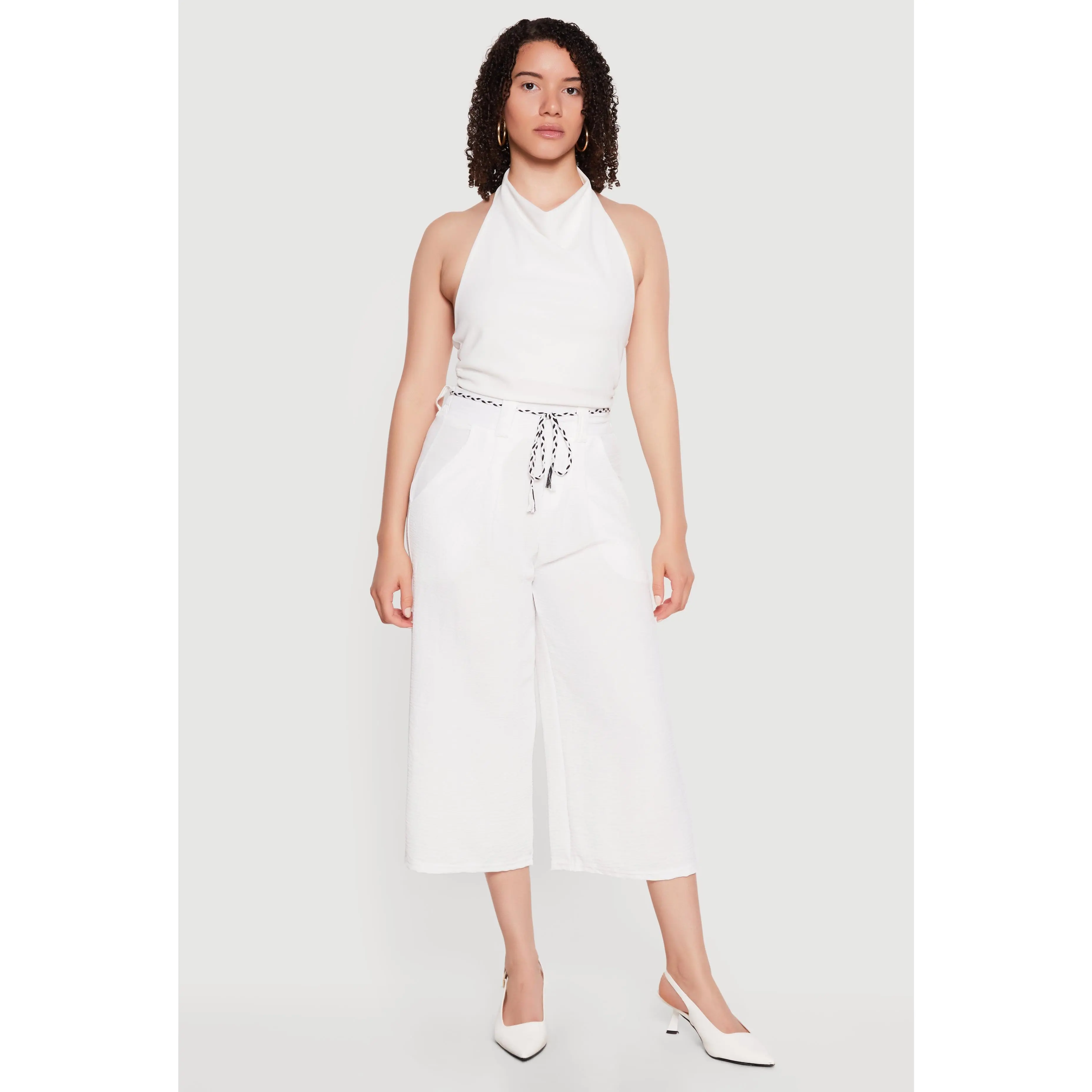 Crepe Knit Wide Leg Culottes with Rope Belt
