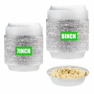 50/100pcs Round Tin Foil Pans Disposable 7 Inch/ 8 Inch Aluminum Pans with Clear Lids, Freezer & Oven Safe - for Baking, Cooking, Storage, Roasting, Reheating