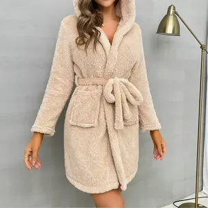 Cute Women'S Hooded Robe| Winter Long-Sleeve Warm Cozy With Belt
