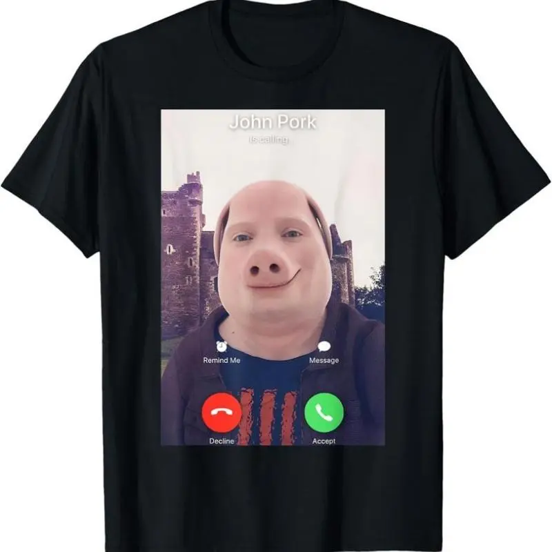100% Cotton John Pork Calling Graphic Tee - Casual Fit Fun Crew Neck Shortsleeve Sports Top, Funny T-Shirt for Birthday Party (Sports & Outdoor Clothing), Tshirt