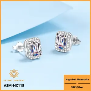 [ASM-EA115] 925 sterling silver moissanite earrings silver 1 ct vvs1 colored moissanite emerald cut fine jewelry moissanite earring