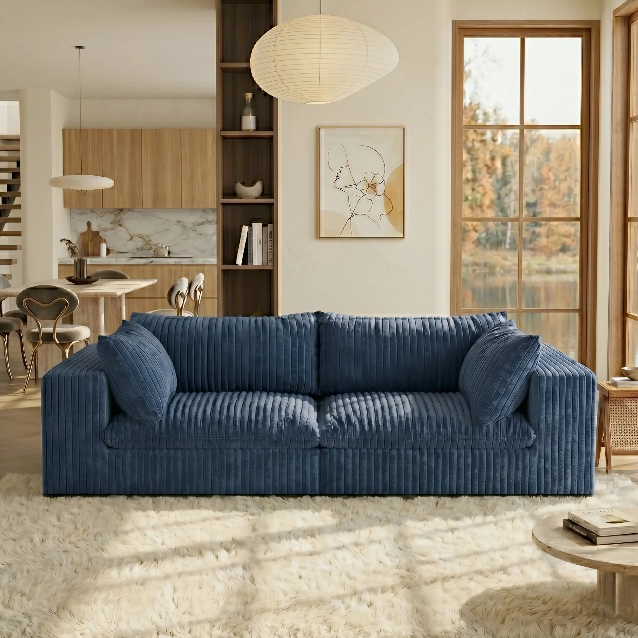 【2/3 Packages】Eyisean 78.8"W Corduroy 2 Seater Cloud Loveseat Couch, Lounge Sofa in a Box, Comfy Boneless Couch with Throw Pillow, Removable Cushion, Modular Sectional Sofa for Living Room/Bedroom