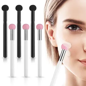 6PCS Makeup Sponge Applicator with Handle, Mushroom Powder Puff and Foundation Brush Set, Washable Concealer Sponge Brush for Eye Makeup, Eyeshadow, Face Blending Tools for Women and Girls