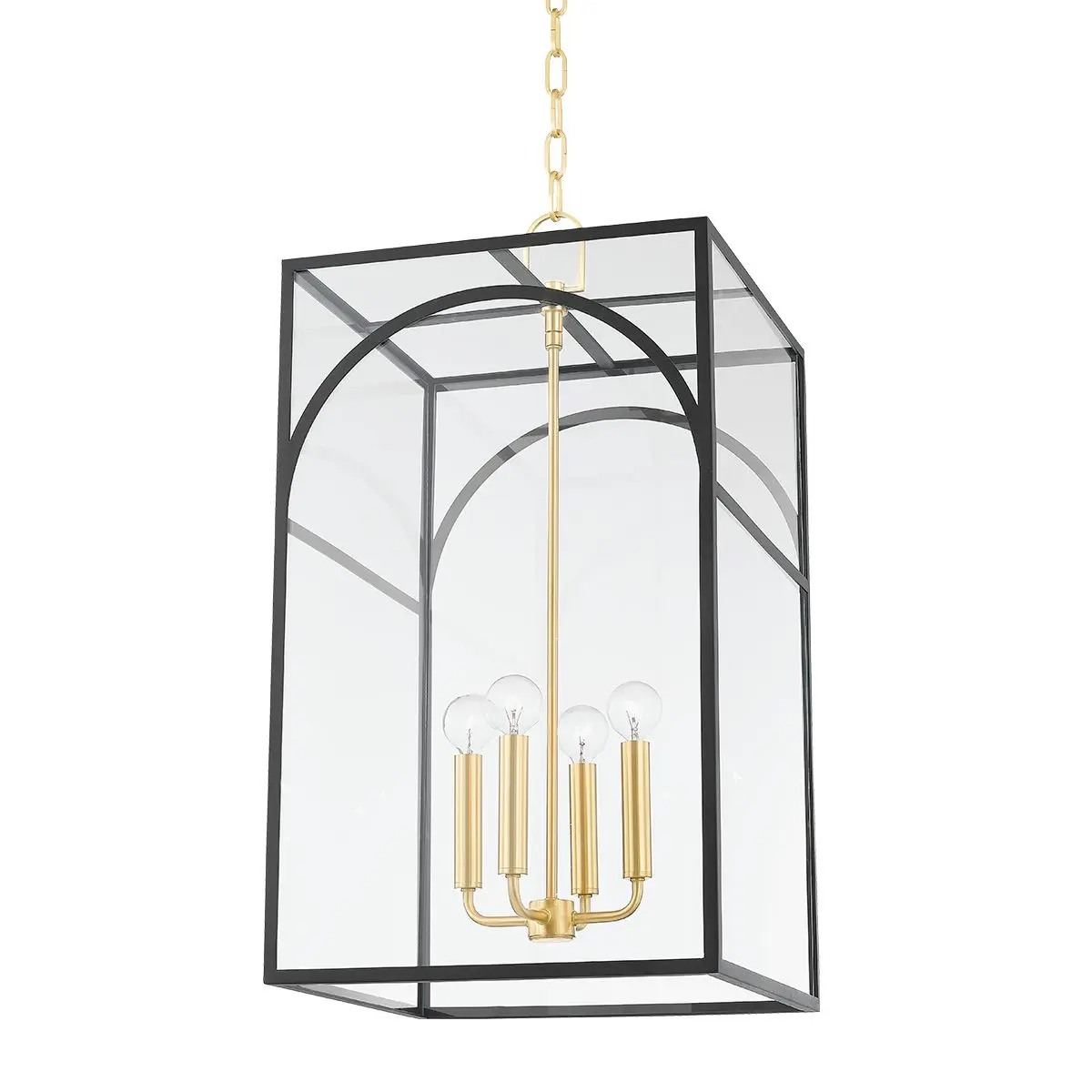 Addison Large Decorative Lantern With Aged Brass Frame And Textured Cream Or Black Details