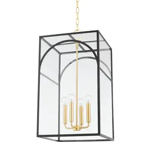 Addison Large Decorative Lantern With Aged Brass Frame And Textured Cream Or Black Details