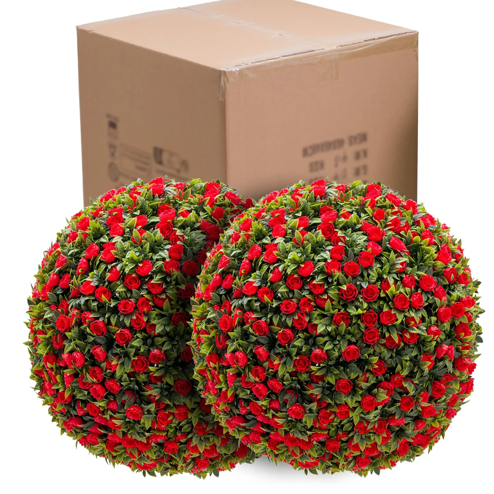 GARVEE 17" Flower Topiary Ball  Decorative Balls 2PCS, Artificial Topiary Balls,  for Outdoor Patio Garden and Indoor, Wedding Decoration, Red