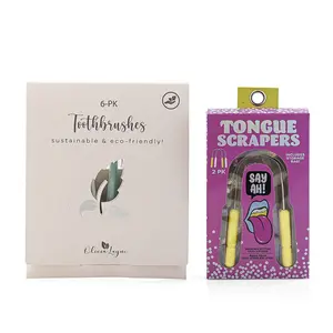 SayAh 2 Pack Yellow Stainless Steel Tongue Scraper, OliviaLayne 6 Pack Assorted Colors Biodegradable Toothbrushes