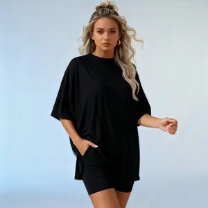 Women's Shorts Suit Set Round Neck T Shirt And Athletic Shorts