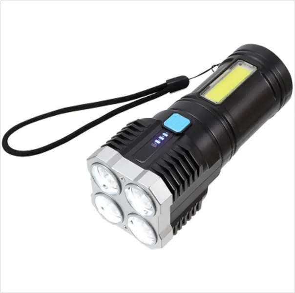 4 LED High Lumen Flashlight, Dual Light Source Tactical Flashlight, Rechargeable Portable Work Light for Camping, Hiking, Emergency & Outdoor Use