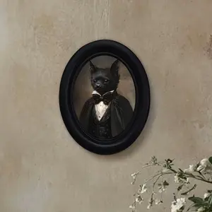 Vintage Victorian Bat Gentleman Wall Decor, Oval Frame Print, Gothic Bat Portrait, Dark Academia Style, Perfect Gift for Bat Lovers