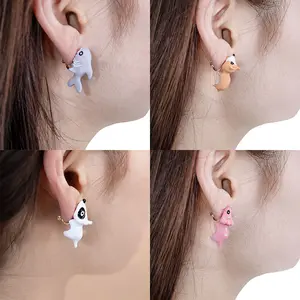 4-Piece Ear Cuff Set Cute Animal Bite Earrings for Women Trendy 3D Clay Earrings Animal Cartoon Biting Ears Stud Earrings,Cute| Creative| Sweet
