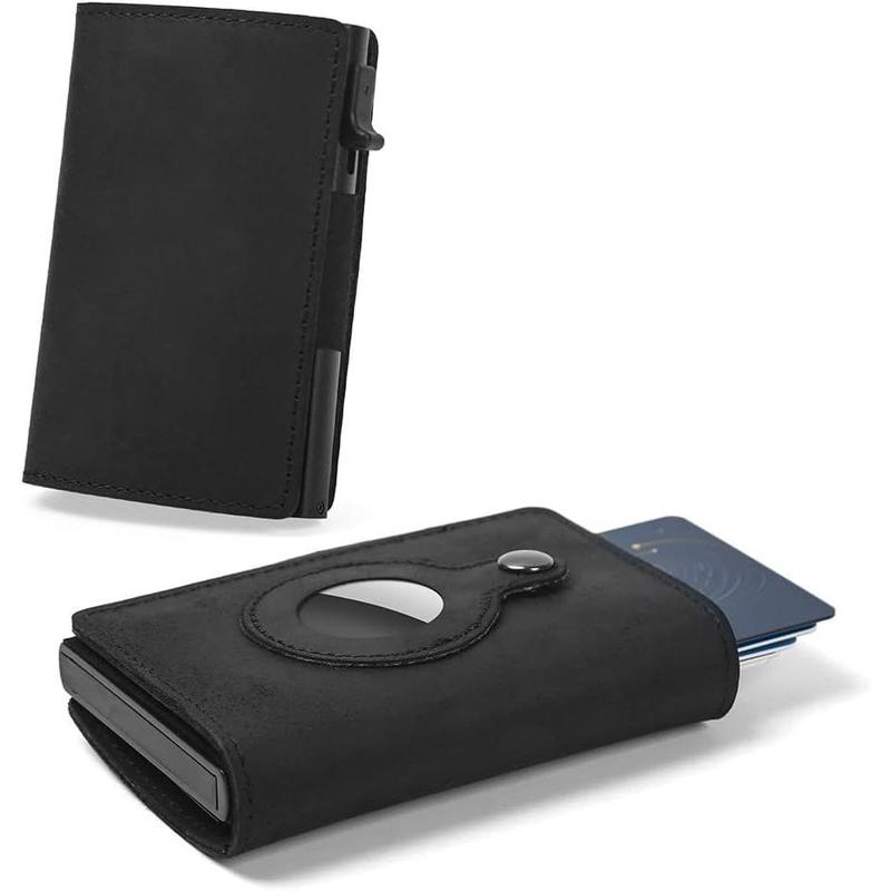 Slim Wallet for AirTag Genuine Leather RFID Credit Card Holder Automatic Pop up Wallet | Slim Design Multipurpose Accessory for AirTag Case for Men (Black Leather)\u2026 Slim Wallet for AirTag Genuine Leather RFID Credit Card Holder Automatic Pop up Wallet | Slim Design Multipurpose Accessory for AirTag Case for Men (Black Leather)\u2026