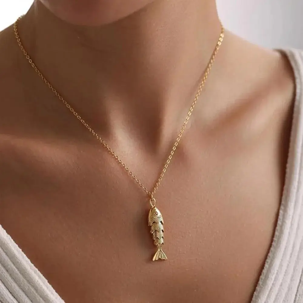 Dainty Ocean-Inspired Chain Jewelry Lightweight Stainless Steel Minimalist Waterproof Sardine Fish Fashion Pendant Necklace