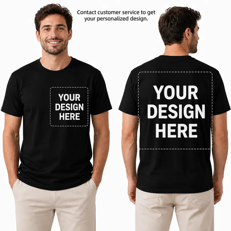 Men's Casual Vintage Relaxed Round Neck Cotton Teddy Graphic T-Shirt - Shortsleeve Streetwear Clothing, Unisex Custom DIY Front-Back Print, Personalized Photo/Text Artwork, Birthday Gift for Him