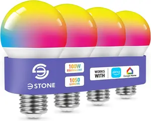 100W Equivalent WiFi LED Color Changing Bulb, Dimmable 2700K-6500K, Compatible with Alexa & Google Home, E26, 4-Pack