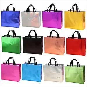 12Pcs Large Reusable Glossy Gift Bags, Waterproof Non-Woven Tote Bags, 12 Vivid Colors Foldable Storage Bags, Heavy-Duty Shopping Tote for Birthday Christmas Easter Party Gifts, Teacher Presents