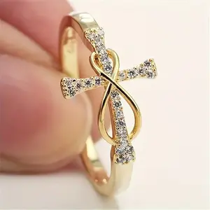 Women's Gold or Silver Cross Infinity Cross Rings - Faith Symbol Costume Jewelry with Sparkling Gems and Zircons, Ideal for Everyday Wear