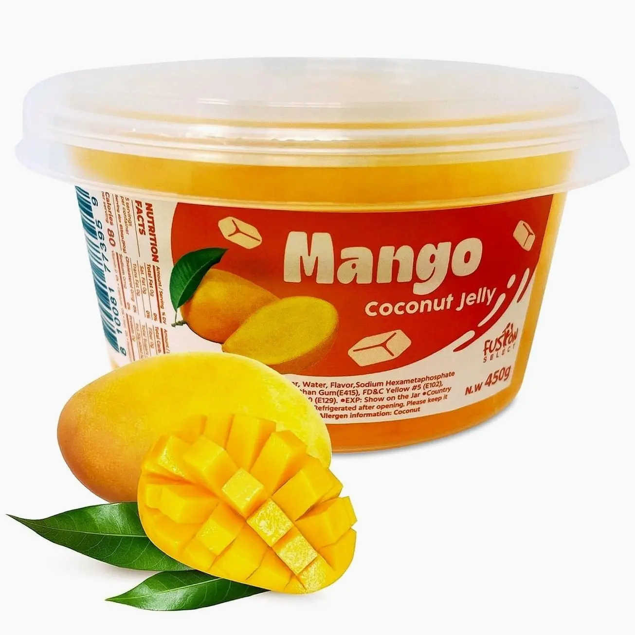 Fusion Select Mango Jelly - Fruity Coconut Gel Snacks & Drinks - Toppings or Add-Ons for Bubble Teas, Yogurt, Ice Cream, Desserts, Snow Fluff - Fruit-Flavored Jellies - Made in Taiwan
