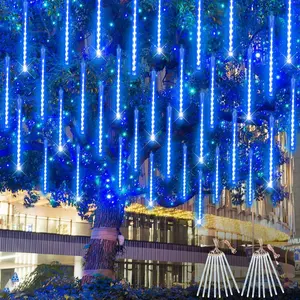 Outdoor String Lights, Christmas Decoration Lights Outdoor, Extendable Meteor Shower Lights with Timer, Total 2 Pack 384 LED 30 cm Tubes Indoor Outdoor Rain Light Cascading String Light for Xmas Garden Party Decor