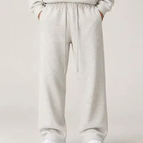 Menswear Soft Fleece Plain Plush Cotton Blend Athleisure Pants - Unisex, Elastic Waist, Low Waist, Open Hem, Sporty Chic Style, Clean Design, Reinforced Pockets, Men's Casual Streetwear Bottoms
