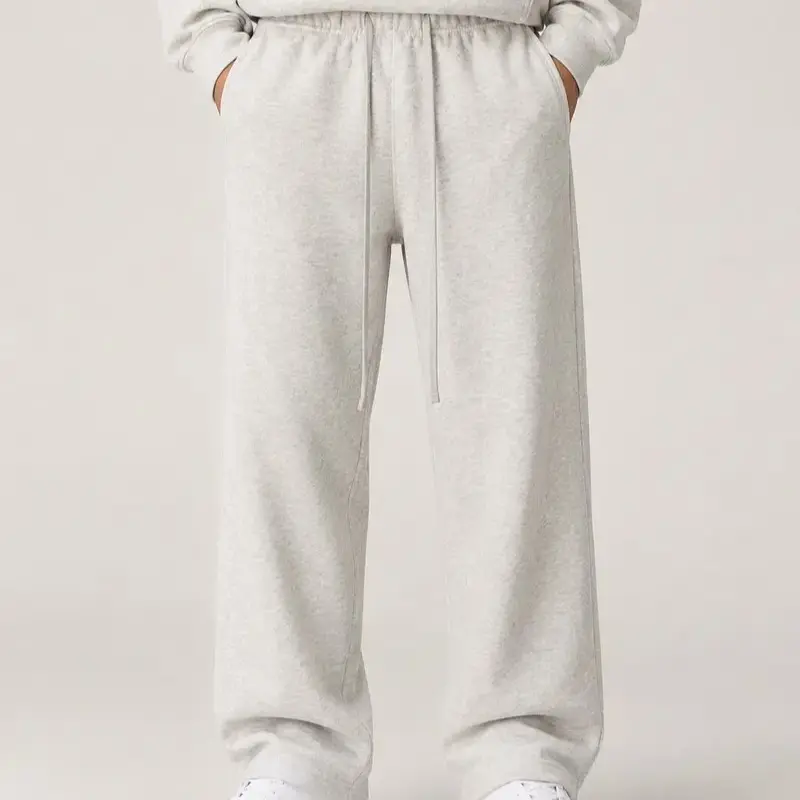 Menswear Soft Fleece Plain Plush Cotton Blend Athleisure Pants - Unisex, Elastic Waist, Low Waist, Open Hem, Sporty Chic Style, Clean Design, Reinforced Pockets, Men's Casual Streetwear Bottoms