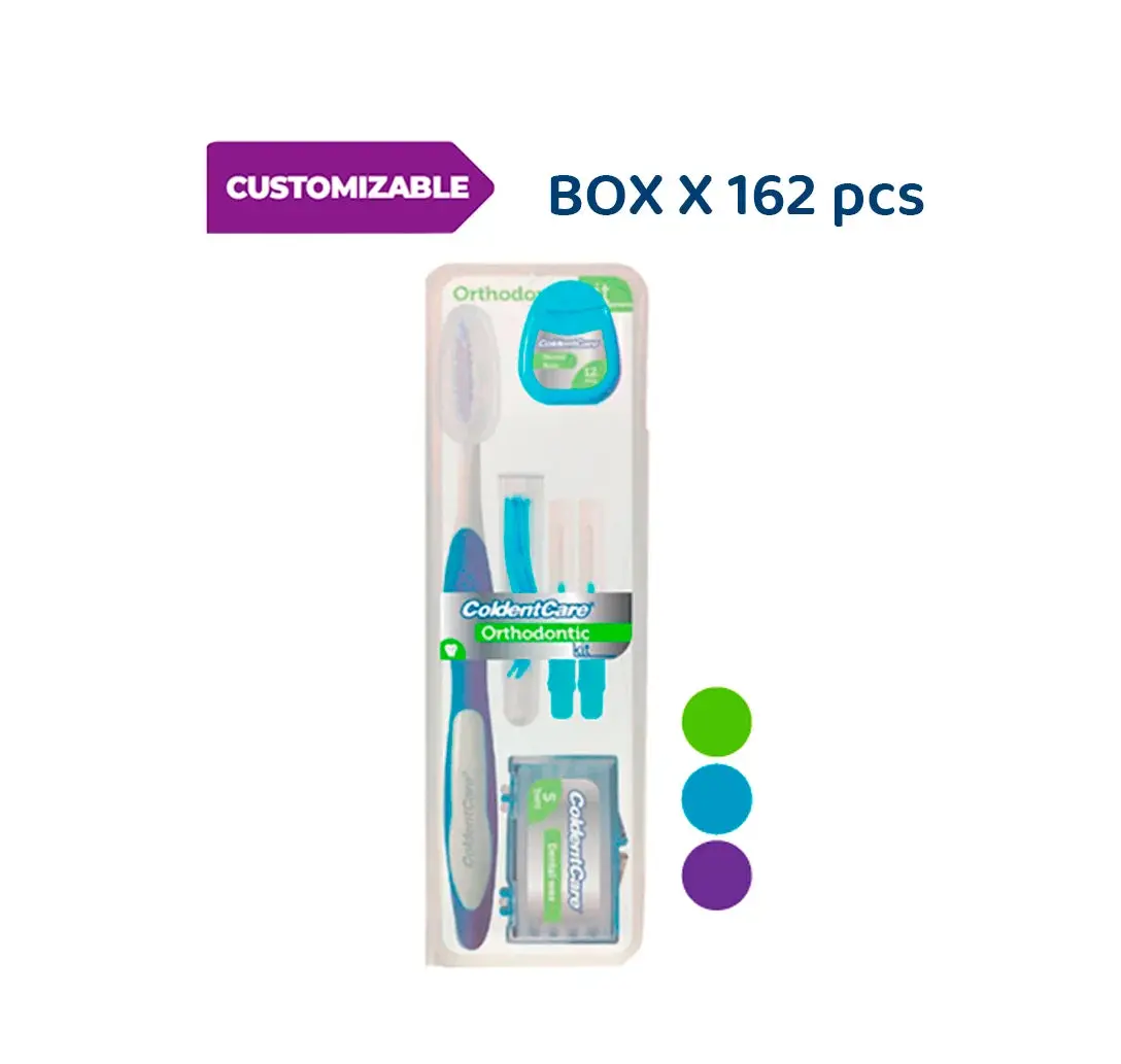 ColdentCare Braces Cleaning Kit - Box x 162 pcs - Portable Orthodontic Toothbrush Kit Medium Oral Care Dental Travel Kit - Includes 2 Interdental Brush, 5 bars of orthodontic Dental Wax, 1 Dental Floss 12m, 13 Dental Floss Threader Multipurpose Case K146