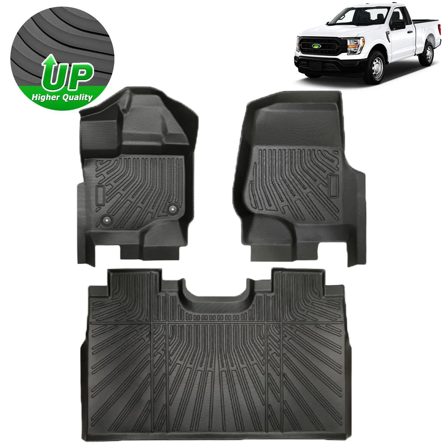 Floor Mats for Ford F150 Lightning 2015-2025, All Weather Floor Liners Accessories, Durable 1st and 2nd Row Set Black