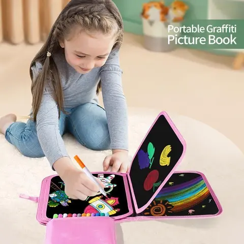 Portable Drawing Book, 1 Set Erasable Reusable Chalkboard Book, Educational Graffiti Painting Drawing Board Book for Boys & Girls, Art Supplies