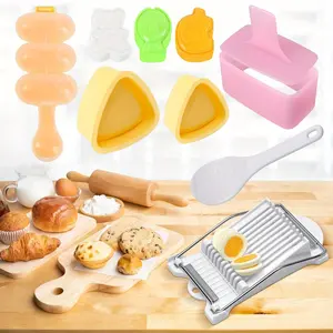 9 Pieces Non-Stick Sushi Making Kit with Musubi Mold, Rice and Vegetable Roll Molds, Lunch Meat Slicer, and DIY Sushi Roll Pad - Plastic Kitchen Tools