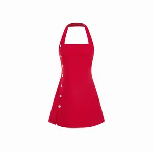 Cider Linen-blend Halter Neck Asymmetrical Button Detail A-line Mini Dress SwimWeek