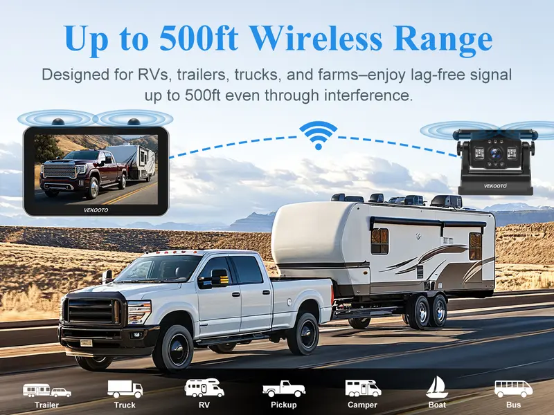 VEKOOTO VK7 Pro Magnetic Solar Wireless Backup Camera 7'' IPS Touchscreen Monitor IP69 Waterproof HD1080P No Wiring Rechargeable Camera for RV Trailer Camper Blind Spot Truck Automotive Backup Camera for Truck IR Night Vision farmer toolupgrade