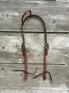Oiled Harness Single Ear Headstall With Antique Silver Bar Buckle