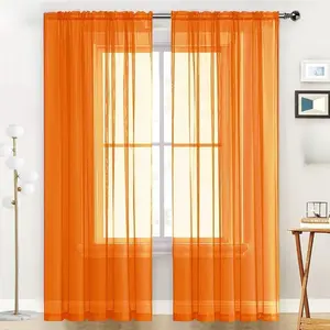 Basic Rod Pocket Sheer Voile Window Curtain Panels Orange 2 Panels 52 Width 84 Inch Long for Kitchen Bedroom Children Living Room Yard(Orange,52 W x 84 L)