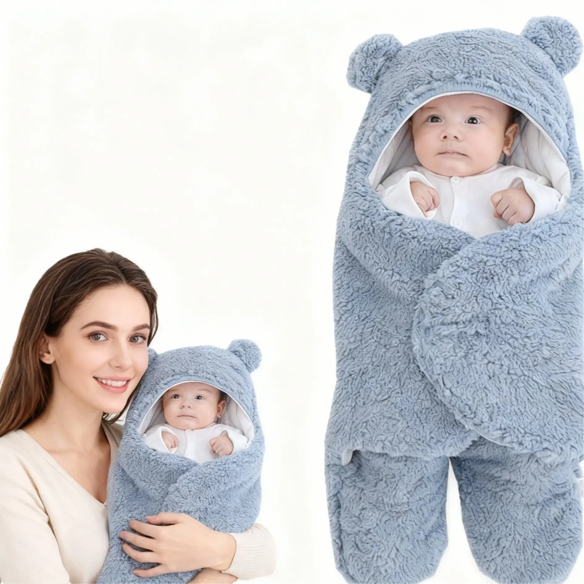 Infants Baby Swaddle Blanket Bear Plush Receiving Blankets Soft Cotton Material Cozy Comfortable for 6 Months Newborns Cartoon Design 100% Soft Cotton Breathable Lightweight
