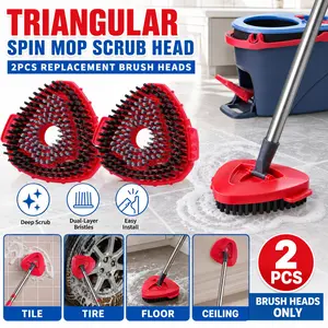 2 Pcs Spin Mop Scrub Brush Heads, Dual-layer construction, Triangle 360 Rotating Mop Head Replacement,Premium Material, Easy to Replace, Hard Bristle Cleaning Brush for Bathroom Kitchen Tile, Hard Bristle Cleaning Brush,Microfiber Spin Mop Head