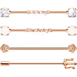 14G Stainless Steel Industrial Barbell 35mm 1 3/8 Inch & 38mm 1 1/2 Inch Industrial Piercing Bar for Women Men