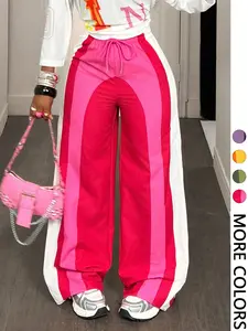 Valentine's Day Women's Colorblock Wide Leg Pants, Comfortable & Trendy Patchwork Bottoms for Date Nights & Daily Wear