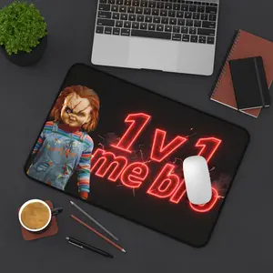 Chucky "1v1 Me Bro" Desktop Mat, Horror Neon Text Gaming Mousepad for COD Gamers