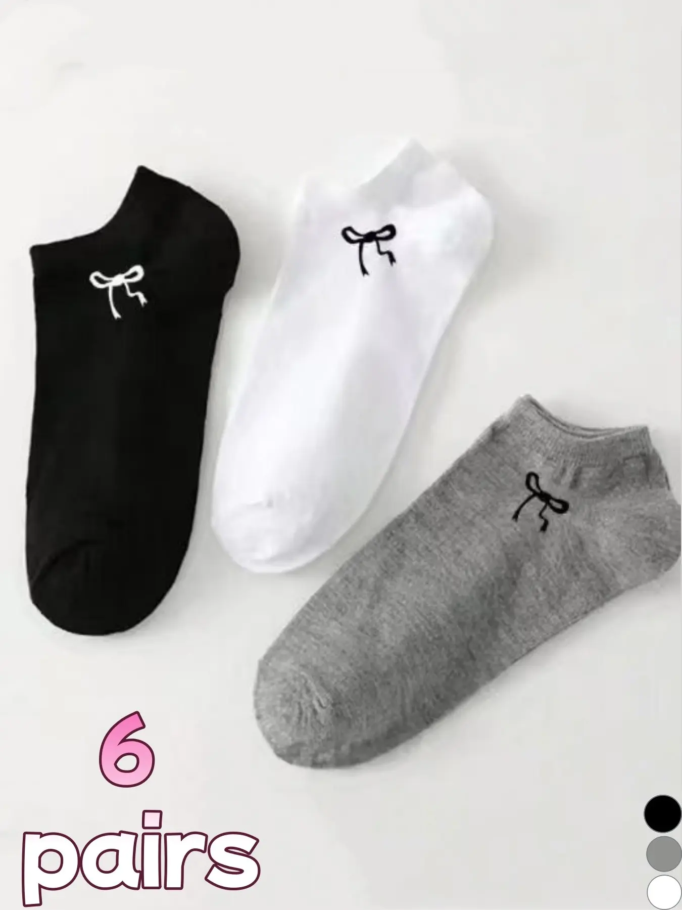 6 pairs of new men's and women's Lady ins-style Casual short socks with bows, breathable, comfortable, and stylish. Perfect for everyday commuting, they don't slip or squeeze the feet, durable and versatile, Essential, with a full girlish charm.