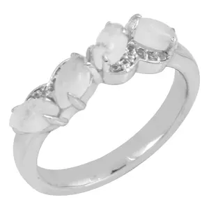 Affinity Gems Rainbow Moonstone & White Topaz Ring, Sterling