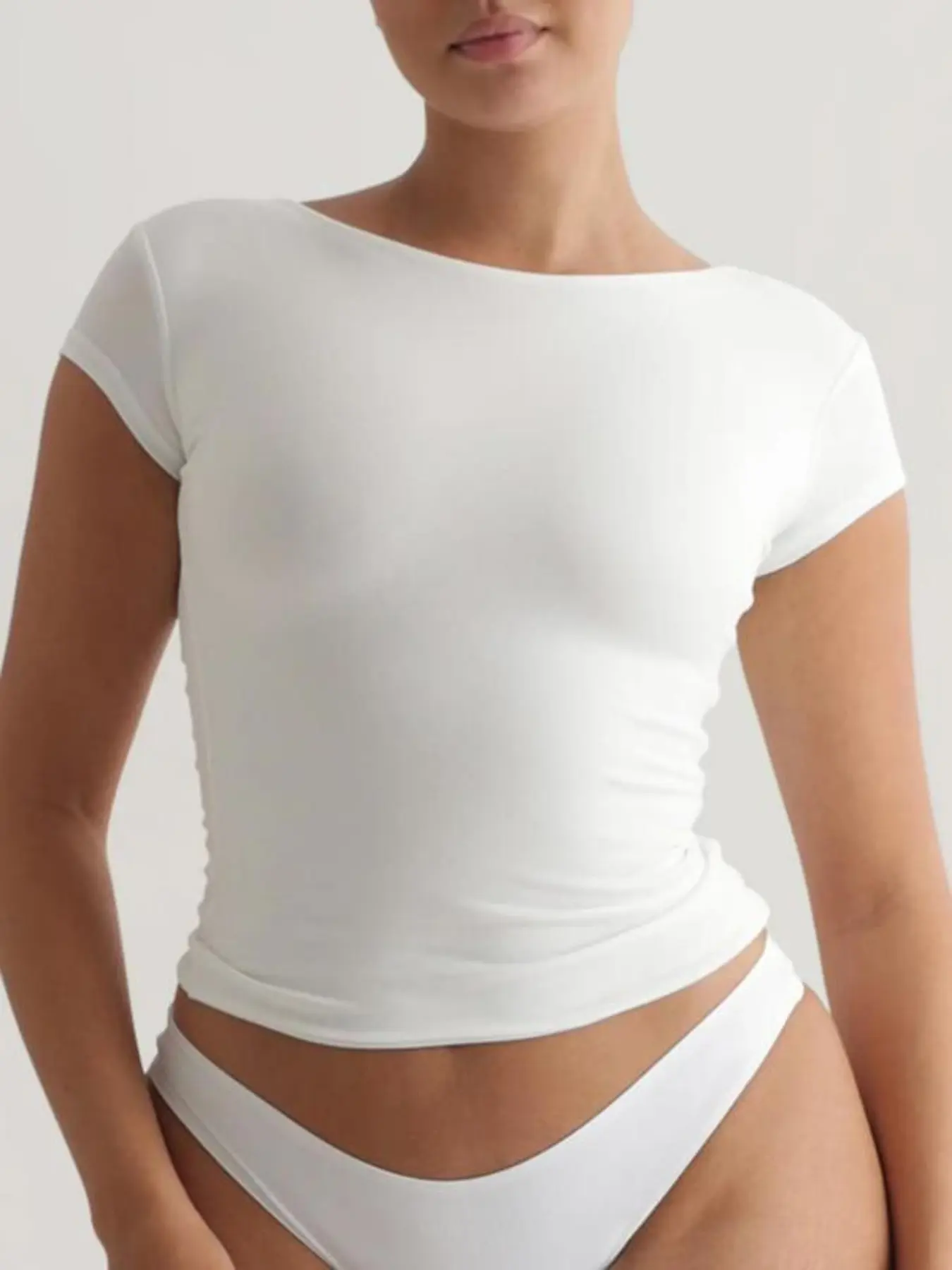 Women's Solid Color Double Layer Crop Tee, Casual Short Sleeve Crew Neck T-Shirt for Summer, Perfect for Daily Wear & Stylish