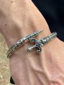 Punk Style Sword Design Rhinestone Decorated Cuff Bangle, Adjustable Bracelet for Men, Fashionable Jewelry for Party, Daily Decor, Trendy All-match & Exquisite Jewelry for Birthday Gift, Casual Trendy Jewelry