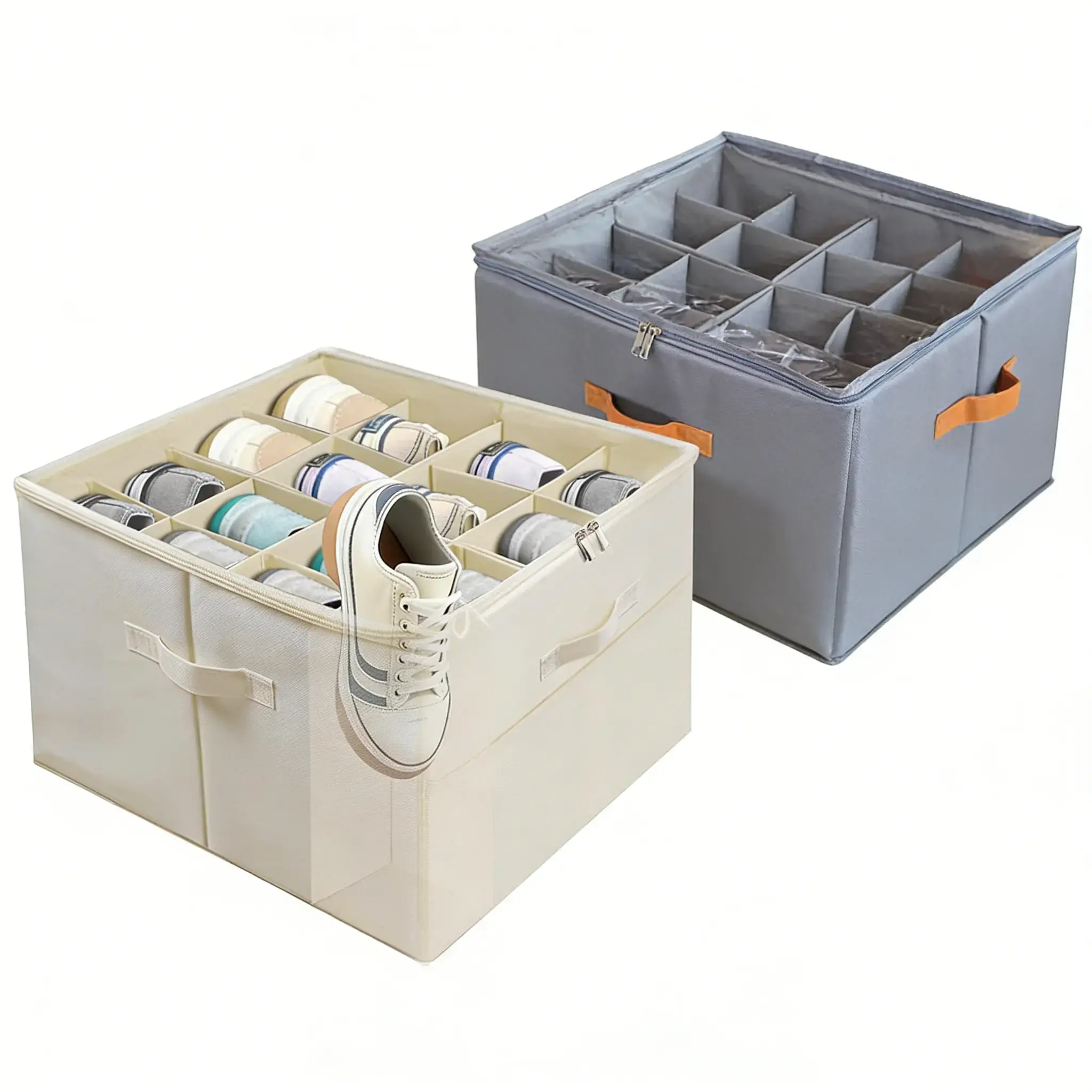 Closet Fabric Shoe Storage Boxes with Clear Dustproof Covers, Adjustable Dividers, Foldable Space-Saving Design, Home Organizer Bin, Gift Option