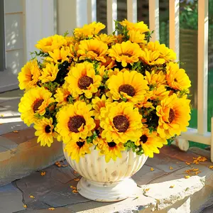 Artificial Sunflowers for Outdoors, 10 Bundles Fake Silk Sunflowers with Eucalyptus Leaves, UV Resistant, Home Decoration, Home Decoration Bouquet