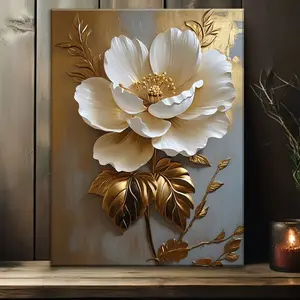 Elegant White Floral Canvas Art Vintage Gold Flowers Wall Decor Living Room Bedroom Office Room Decoration
