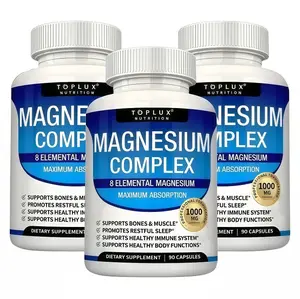 3 Bottles of Daily nutrition - Magnesium 8 Elemental Complex 90 Capsules 1000mg - Sources Men Women Bone Muscle Sleep Immune Support Nature Decent Fitness Dietary Supplement Malate Taurate Chelated for Easy Absorption