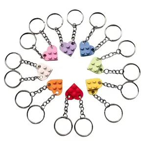 2PCS Separable Couples Friendship Building Block Keychains Heart Pendant Durable Plastic Fun Creative Design Multi-Use Keychain Lightweight Stylish Ideal Gift for Couples & Friends